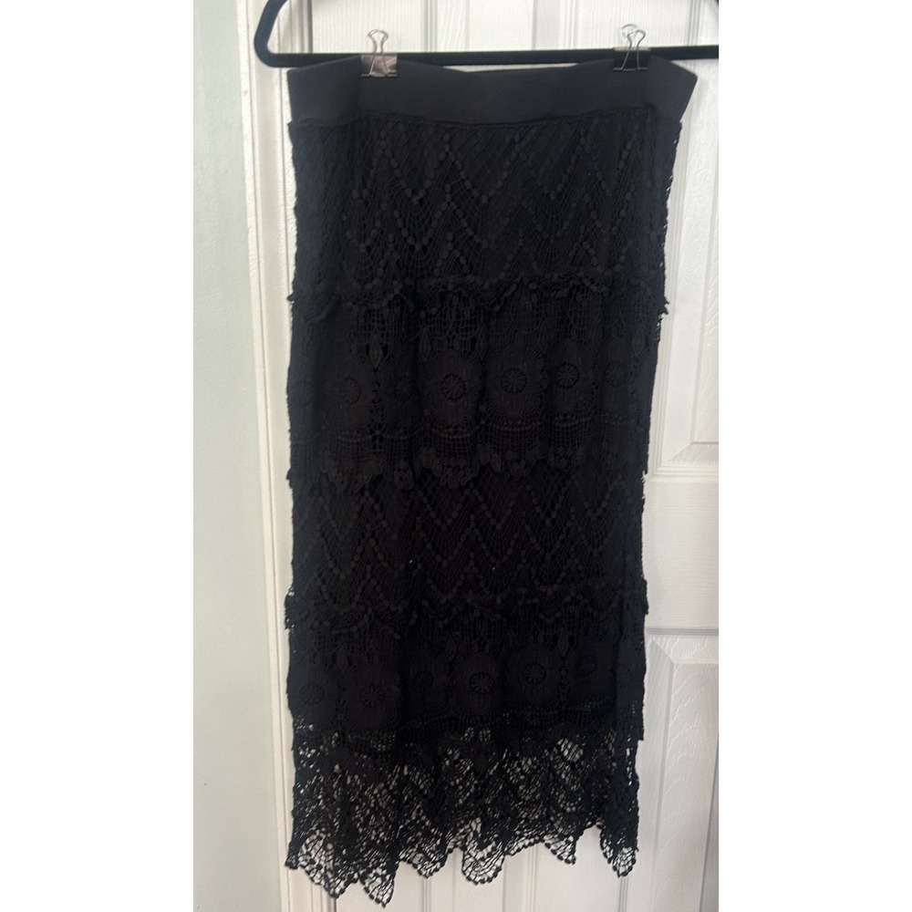 Chelsea & Theodore Black Crochet Lace Skirt Medium Cotton Boho Croquette Beach